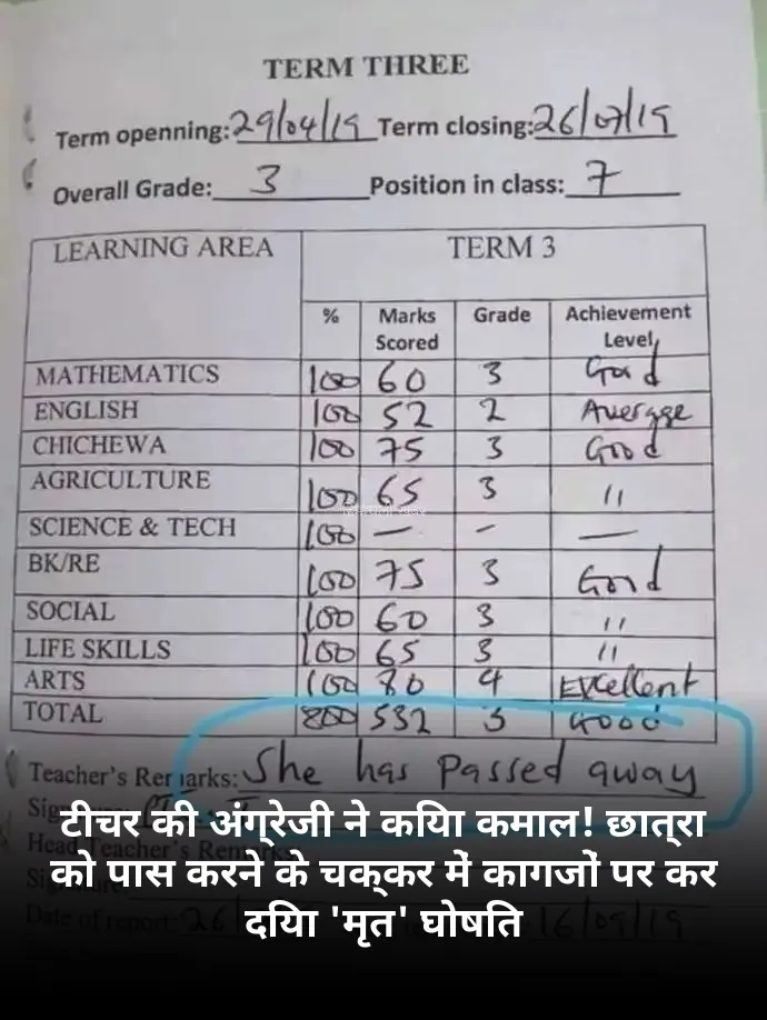 टीचर की अंग्रेजी ने किया कमाल! छात्रा को पास करने के चक्कर में कागजों पर कर दिया 'मृत' घोषित